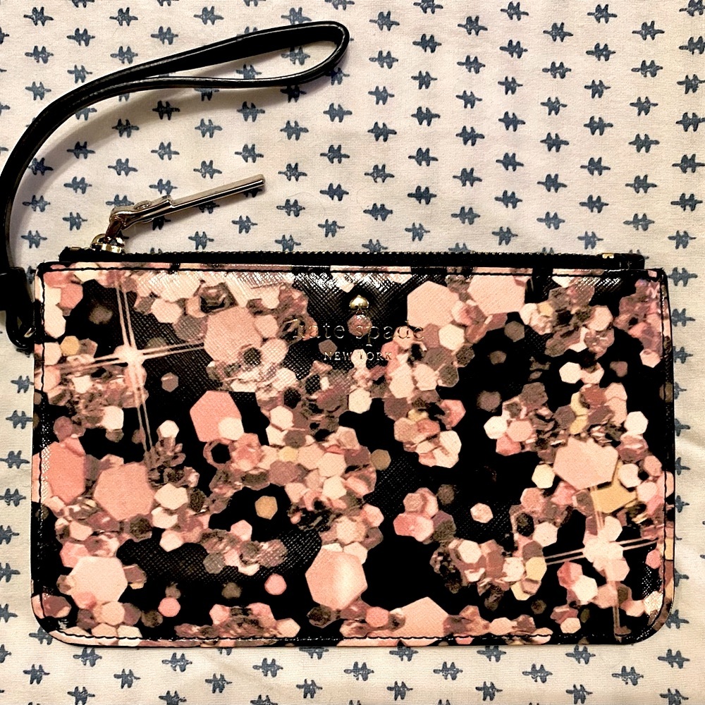 Kate Spade slim bee grant lane dotted wristlet in metallic pink black